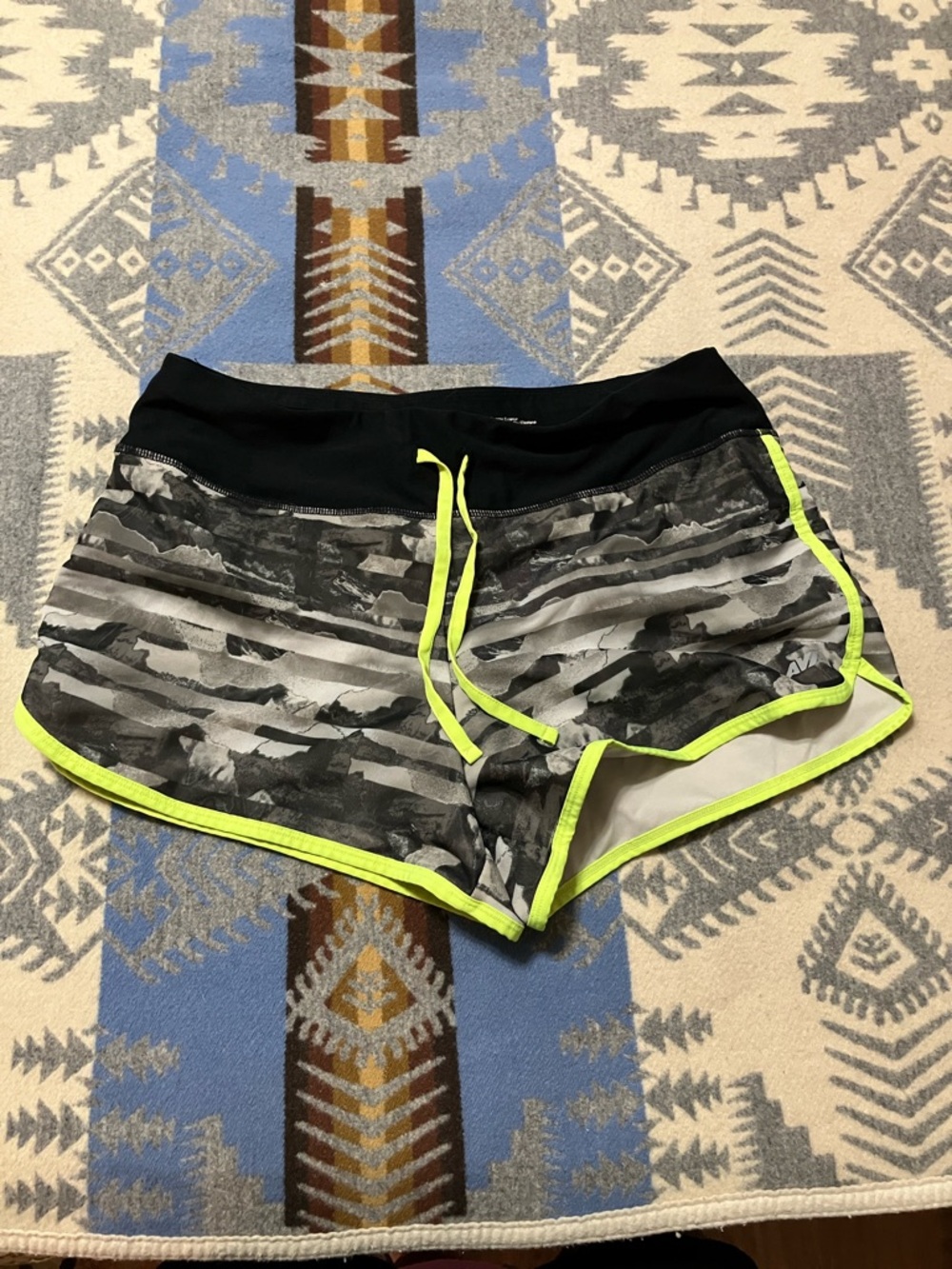 Women’s Active Running Shorts in Black Camo with Neon Trim
